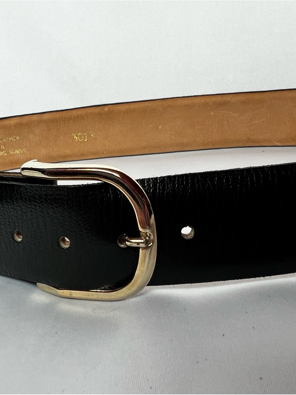 Black Glove Leather Belt Gold Buckle Cashmere Suede Lined 32